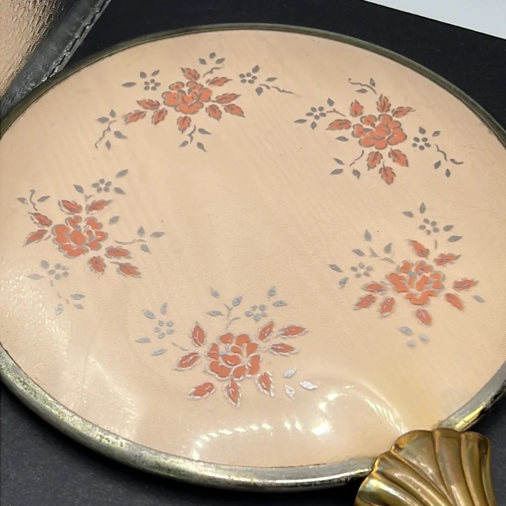 Vintage vanity flower mirror and brush set